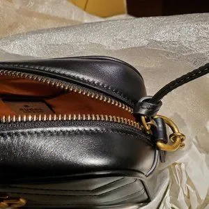 Natsu　GUCCI ブラックレザーベルト GGマーモント GG Marmont wide belt with shiny buckle in black leather
